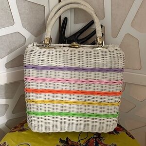 Colorful Vintage Striped Wicker Handbag